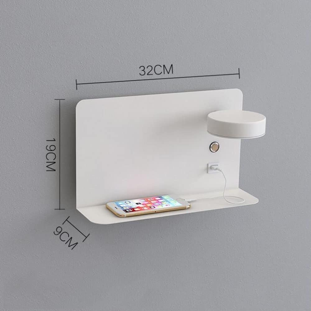 Luz De Pared Led De Cabecera con Puerto USB Y Interruptor Luces De Lectura Giratorias Modernas De 7w Lámpara De Pared De Aluminio Blanco con Estante para Dormitorio, Sala De Estar, Sala De, A