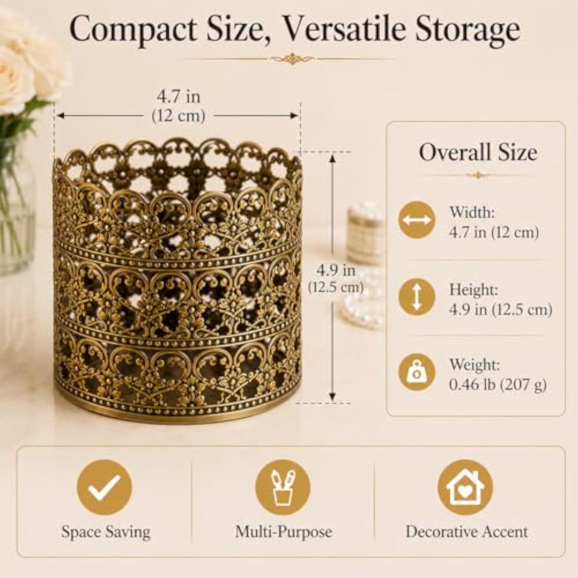 Heart Patterned Vintage Hairbrush Holder Makeup Vanity Organizer