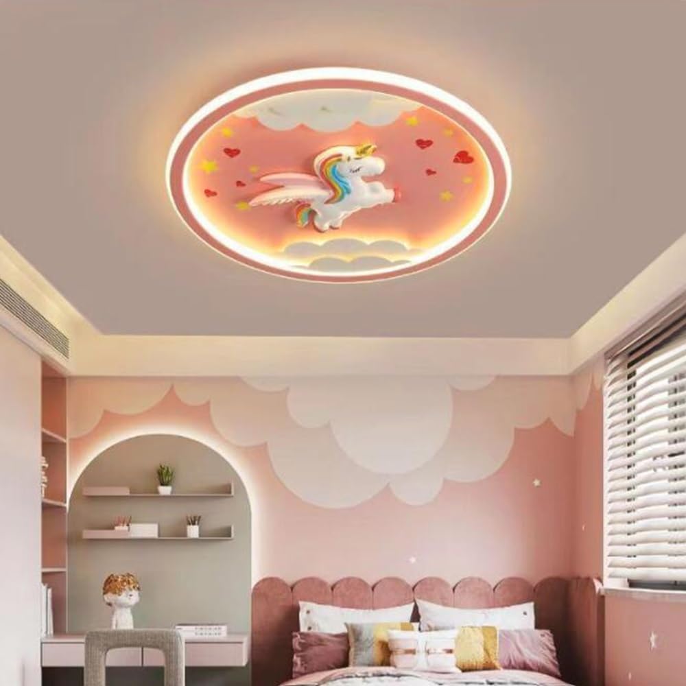 LED Moderne Deckenleuchte Einhorn Deckenlampe Rosa Kreative Kinderlampe Mädchen Schlafzimmer Lampe 56W Dimmbar Acryl Kinderzimmer Kindergarten Babyzimmer Wohnzimmer Esszimmer Innenbeleuchtung,50cm