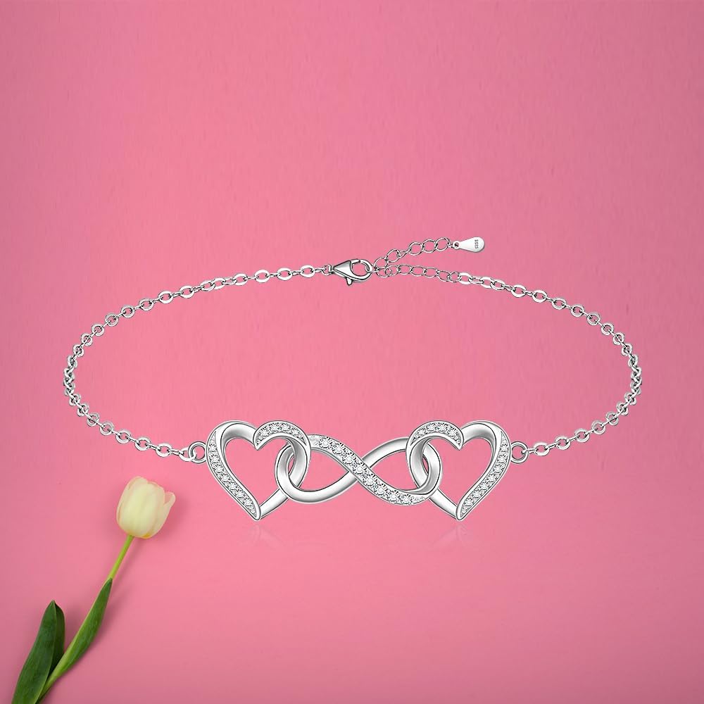 Fenthring Heart Bracelet Infinity Bracelets for Women Sterling Silver 925 Adjustable Love Infinity Heart Jewelry for Birthday - Image 4