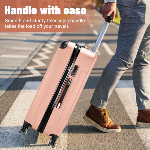 3Piece Set Portable ABS Trolley Case 20" / 24" / 28" Rose Gold, Expandable Luggage with Spinner Wheels, Luggage Sets Travel Trolley Lightweight Suitcase2