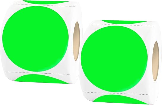 STARLIBOO Fluorescent Green Dot Stickers, 2 inch Garage Sale Stickers, Adhesive Circle Price Tags Sticker, Writable Not Blurry for Yard Sale 2Rolls/ 800Labels