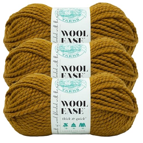 Image of Lion Brand Yarn Wool-Ease Thick & Quick Yarn, Soft and Bulky Yarn for Knitting, Crocheting, and Crafting, 3 Pack, Flax | Super Bulky Wool Acrylic Blend Fiber for Soft Hats, Sweaters, Chunky Blankets, Yarn for Crochet, Knitting, Crafts, Weaving