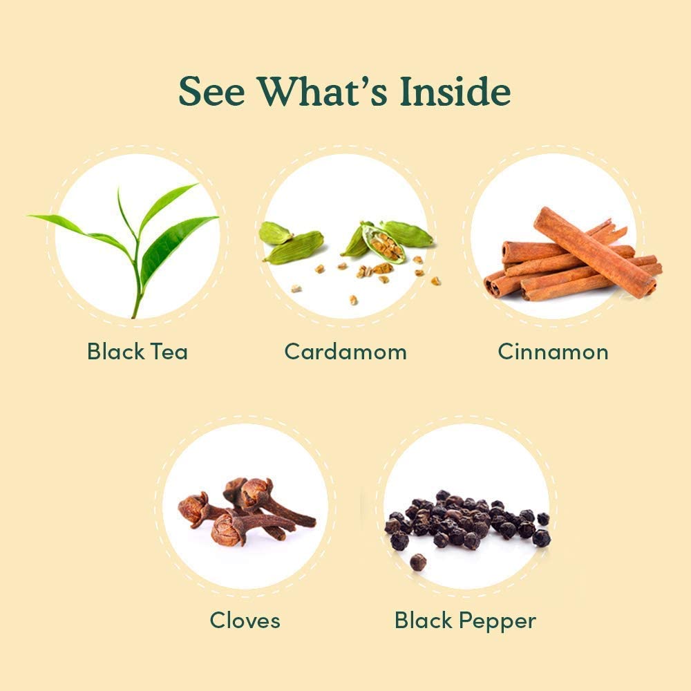 VAHDAM Té Masala Chai Original De India 15 Bolsitas Especias 100% Naturales Té Negro Cardamomo Canela Pimienta Negra Clavo