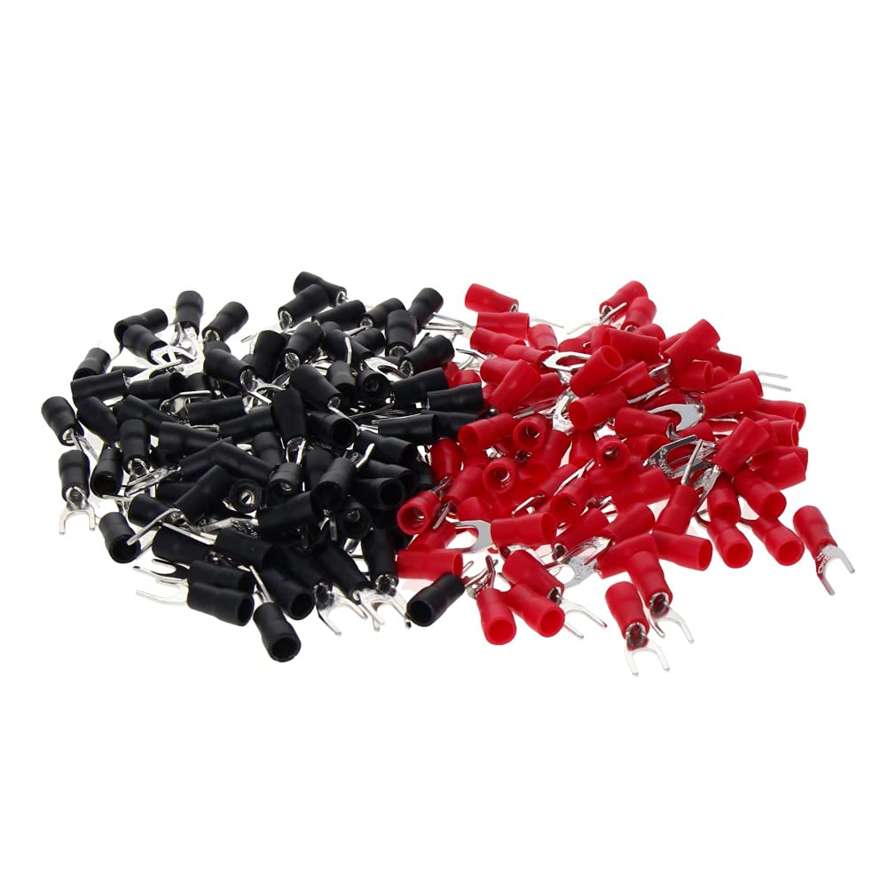 Heyiarbeit Pre Insulated U-Type Red Copper Crimp Terminals SV1.25-4S Wire Connectors for DIY Electrical Wirings Outdoor Applications Red Blue Black Yellow 400pcs