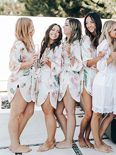 Modparty Floral Satin Robe | Bride & Bridesmaid Getting Ready Robes| Soft Smooth Kimono | Pink Pastel Flower Designs | Women Lounge/Sleepwear #TOP7