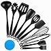 Produktbild QXuan Küchenutensilien-Set aus Silikon, Antihaftbeschichtung, 10 Stück, professionelles Kochen-Set, Schneebesen, Pinsel, Löffel, Zangen (schwarz)