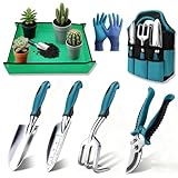 Set de 7 Outils de Jardinage avec Gants et Sac de Rangement, poignées ergonomiques antidérapantes, pour travaux extérieurs
