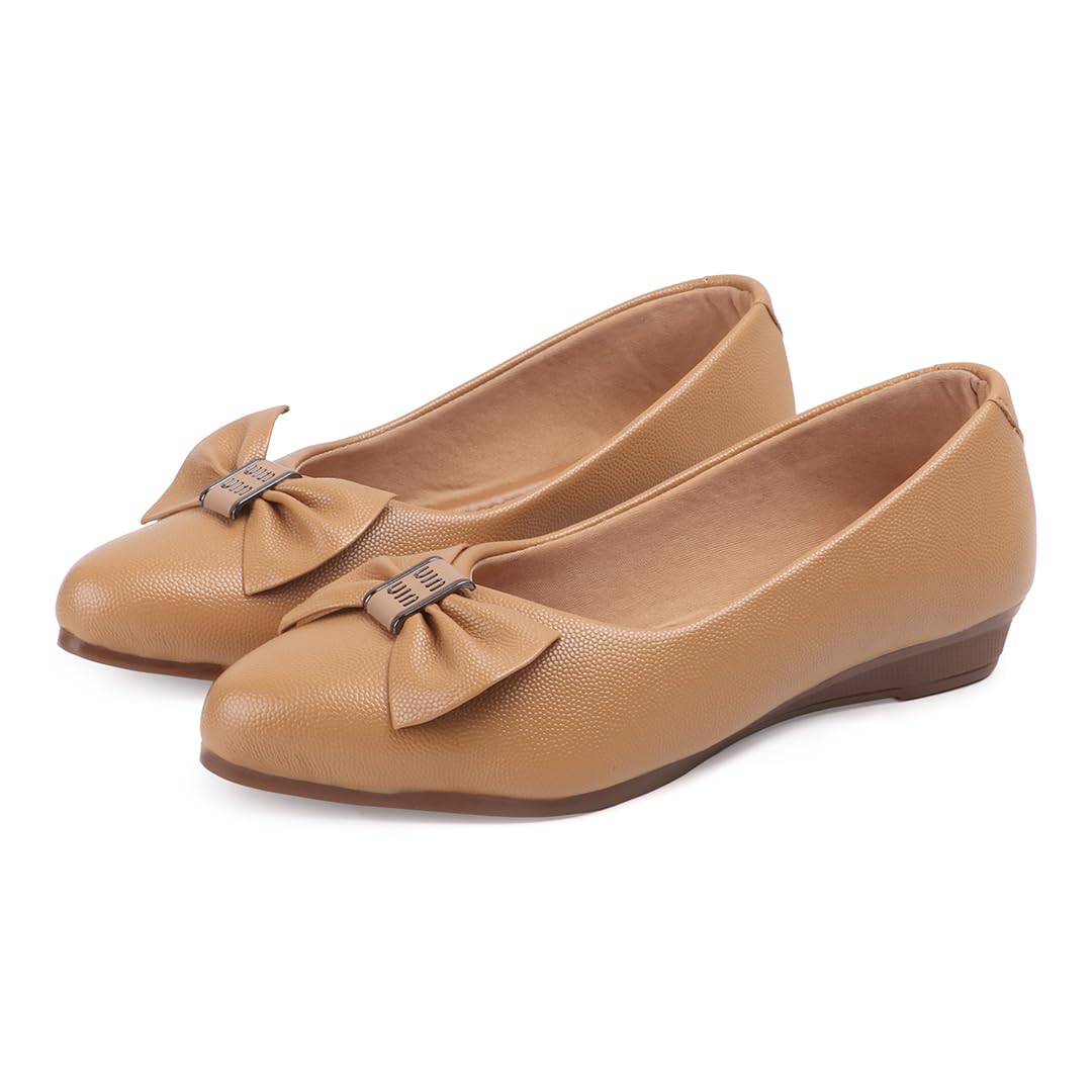 Women’s Textured Round Toe Ballet Flats | Stylish Slip-On Bellies with Bow Detail | Synthetic Material | Comfortable Lightweight Everyday Footwear for Office, Casual, Party & Travel Wear-image-47