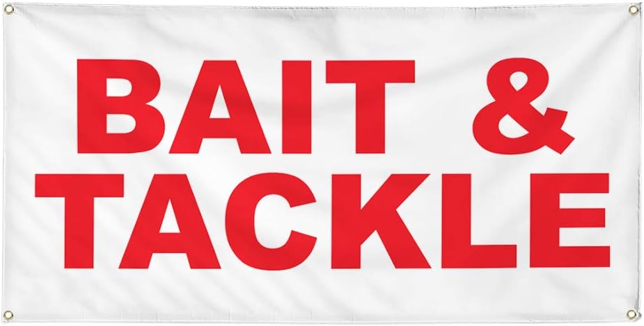 Vinyl Banner Multiple Sizes Bait Tackle Red Retail Outdoor Weatherproof Industrial Yard Signs 4 Grommets 16x40Inches
