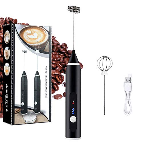 SPORTNET 2 Handheld USB Rechargeable Gift for Coffee Lovers, 3 Speeds for Lattes, Cappuccino-2 Stainless Steel Whisks (Black)