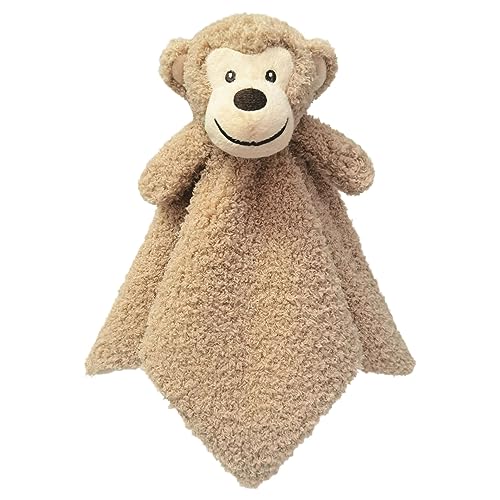 Image of Baby Light Brown Monkey Soft Stuffed Animal Security Blanket, Plush Monkey Character Lovey Blanket, Baby Shower /Nursery Gift, Newborn Infant Toddler Snuggle Blankie for Kids, 14 Inches