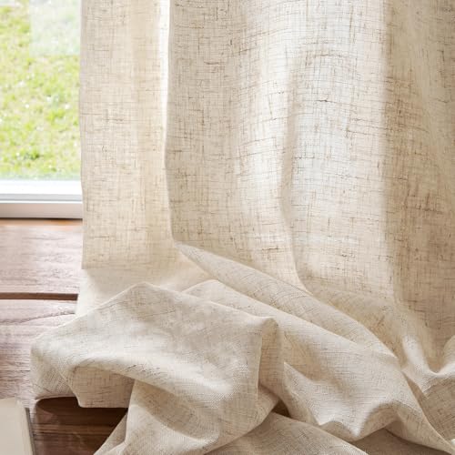 Image of jinchan Linen Curtains 63 Inch Light Filtering Grommet 2 Panels Natural