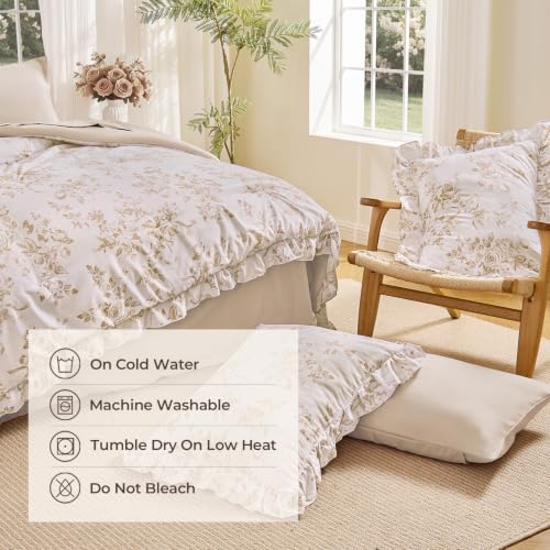 Litanika Beige Floral Full Size Comforter-7 Piece Ruffle Bedding by Litanika - Used condition - Image 9