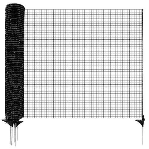 Image of HIDALIFE Temporary Fence with Posts,Safety Barrier for Dog Snow Plastic Mesh Fencing with Fiberglass Stake Windbreak Rope,Movable Fencing Roll for Garden Backyard Outdoor Animal Protect (3'x50' Black)
