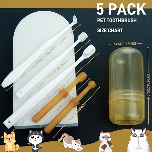 Image of 5 Pack Small Dog Toothbrush Kit, 360 Pet Toothbrush & Cat Silicone Toothbrush with Storage Cup & Soft Bristles Tooth Brush & Mini Head Oral Brush, Dental Care for Kitten Doggie