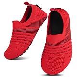 SAGUARO Niños Zapatillas de Estar por Casa Niña Pantuflas Bebé Slipper Niño Zapatos de Interior Infantiles Antideslizantes Ligeras Tejido Volante Rayasrojas 28/29 EU