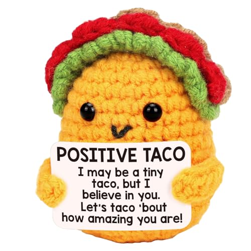 Positive Crochet Taco, Handmade Knitted Taco Doll with Positive Card, Cute Positive Crochet Emotional Support Gift for Room Car Office Decoration