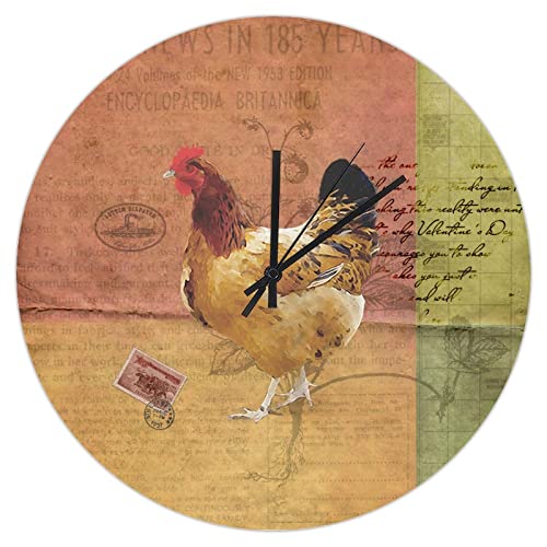 Reloj de pared de gallo silencioso sin tictac, diseño retro, decorativo, funciona con pilas, 10 pulgadas, para el hogar, sala de estar, cocina, dormitorio Cover