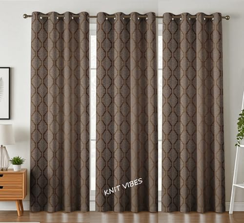Image of Room Darkening Grommet Curtains 9 Feet Long Set of 3 pcs for Living Room | 70-75% Room Darkening Long Door Curtain Panel, Coffee