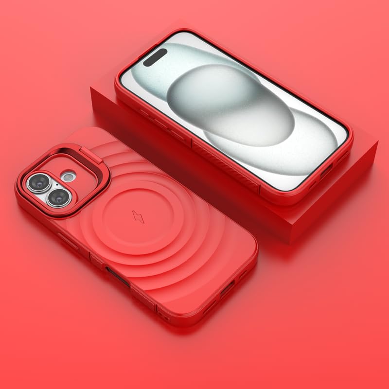 Image of LuxuryKase Shockproof Case for iPhone 16 Plus | Ripple Pattern | Camera Protection | Inner Velvet Fabric Lining | Protective Cover with Enhanced Grip & Wireless Charging Support - Red