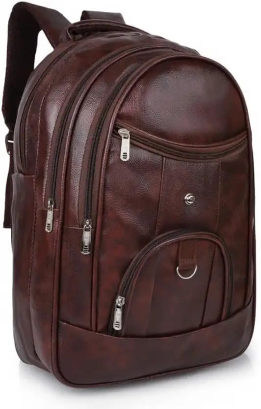 Image of Laptop Backpack for Men & Women | Black Faux Leather Office & Travel Bag 40L | Spacious Laptop Compartment | Front Organizer Pocket | College, Business & Daily Use