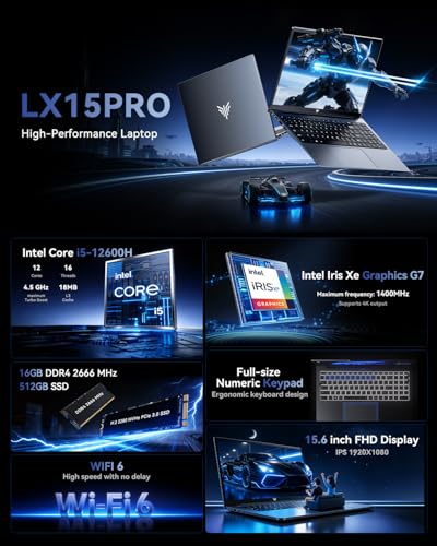 Image of Laptop with Intel Core i5 Processor (Up to 4.5GHZ,12C /16T,Equivalent to i7-13620H),16GB DDR4 RAM 512GB SSD,WiFi 6,15.6 inch IPS Display,Windows 11 Laptop Computer for Editing, Presentations