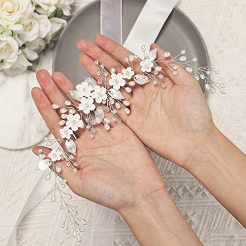 Yean Flower Bride Wedding Headband Silver Bridal Hair Vine Crystal Pearl Hair Accessories For Women And Bridesmaid #TOP2