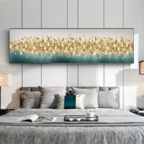 Tableau abstrait vert et or affiche moderne salon 70x210cm - 4