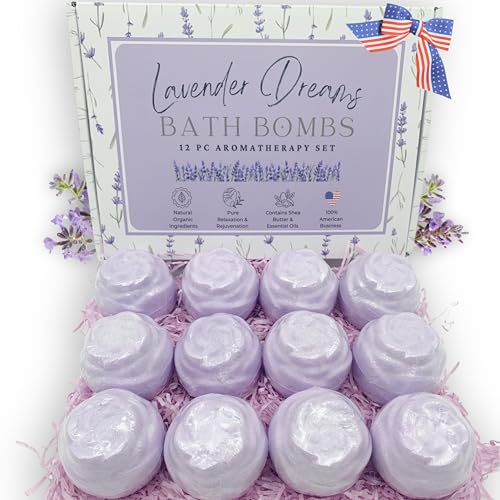 EvolutionUSA Lavender Dreams Bath Bombs for Women, 12 Organic Flower Bath Bombs, Soft Lavender Bath Bombs, Womens Bath Bombs Gift, Lush Bath Bombs for Girls, Relaxing Bathbombs, Bath Balls