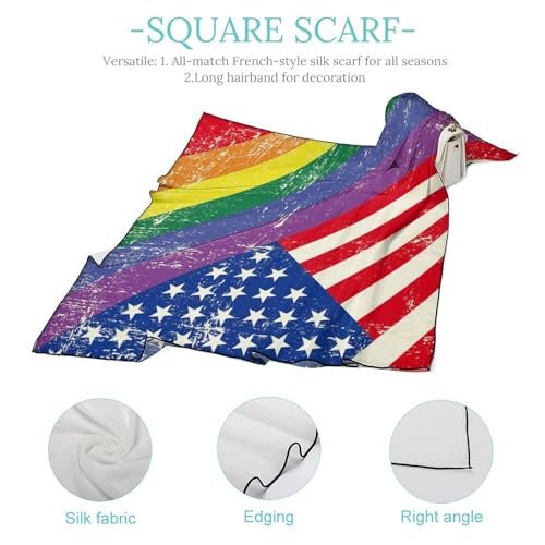 Rainbow Gay Proud LGBT with U.S Flag Bandanas for Women Satin Silk Head Scarf Multipurpose Square Scarves Clothing Accessories4