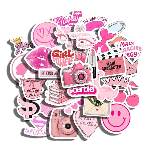 Image of 36Pcs Pink Aesthetic Vinyl Stickers - Pink Mood | Waterproof, Laminated, Reusable, Self-Adhesive Stickers for Laptop, Phone, Diary, Scrapbook, Journal, Gift Box, Aesthetic Room Decor