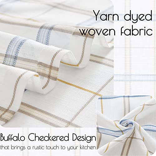 Jinchan Check Kitchen Curtains 24 Inch Buffalo Plaid Sheer Tier Curtains Gingham Checkered Cafe Curtains Classic Farmhouse Woven Drapes For Living Room Rv Blue And Taupe Striped On Off White 2 Panels #TOP3