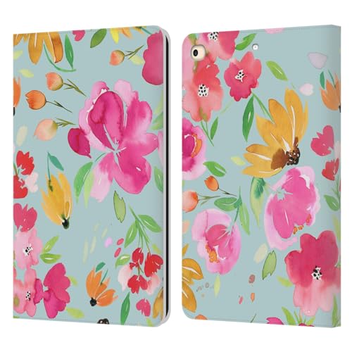 Étui en cuir de qualité Ninola Fleurs Bleues pour Apple iPad 9.7