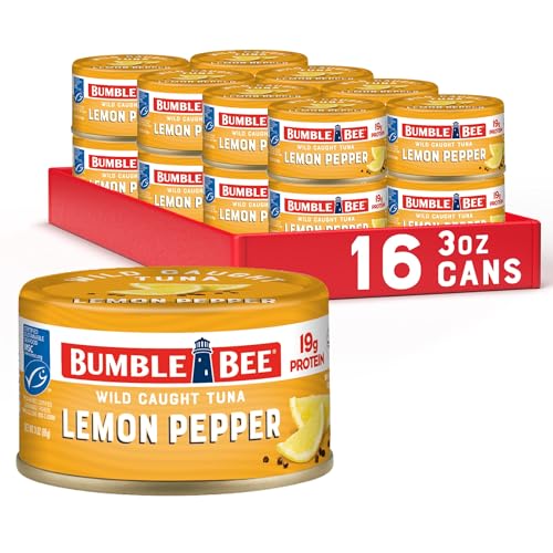 Bumble Bee Snackers Lemon Pepper - 19g Protein per Serving - No Draining, Ready to Eat - Wild Caught Skipjack Chunk Light Tuna for Snack, Salad, Korean Tuna Bowl - 3 oz Easy Open Can (Pack of 16)