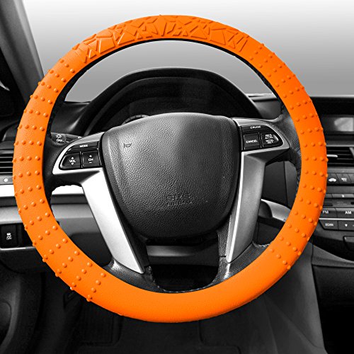 Fh Group Fh3002Orange Universal Fit Silicone With Nibs And Pattern Massaging Grip Orange Steering Wheel Cover Fits Most Cars, Suvs, Trucks, And Vans