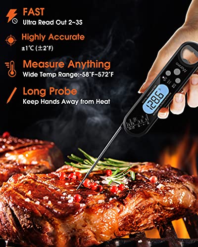 Meat Thermometer,Instant Read Meat Thermometer For Cooking, Fast & Precise Digital Food Thermometer With Backlight, Magnet, Calibration, And Foldable Probe For Deep Fry, Bbq, Grill, And Roast Turkey. #TOP1