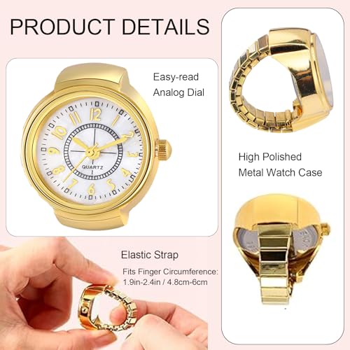 Image of JewelryWe Finger Watch for Women - Stretchy Elastic Band Round Simple Dial Quartz Ring Watches for Daily and Office