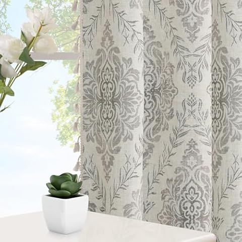 ColorBird Farmhouse Curtains for Bedroom,63 Inch Curtains 2 Panel Set Medallion Drapes for Living Room, Damask Window Treatments, Light Filtering Curtains for The Dining Room Kitchen Doorway Cover