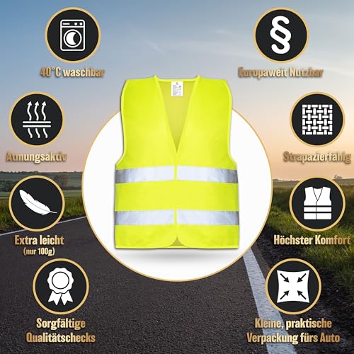 HELDENWERK Auto Warnweste 2er Set für Erwachsene europaweit einsetzbar - Reflektierende Warnwesten 2026 - PKW Sicherheitsweste, Pannenweste, KFZ Weste