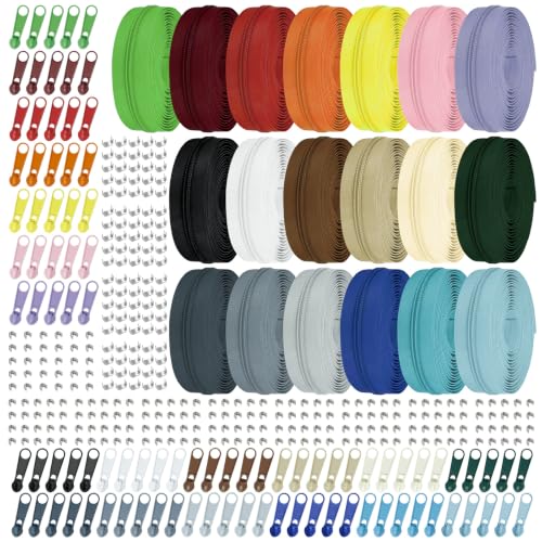 #3 Nylon Zipper Tape for Sewing: YZSFIRM 76 Yards Color by The Yard Nylon Coil Zippers for DIY Sewing Craft with 95 Bulk Metal Zipper Slider
