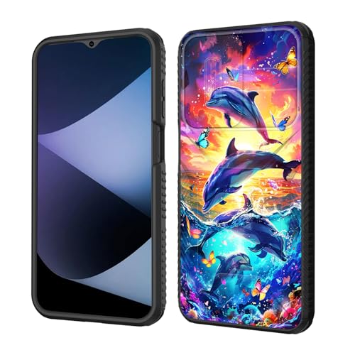 wiaekosef for Galaxy A17 5G Case Built in Slide Camera Lens Cover,Heavy Duty Shockproof Protection Dual Layer Case for Samsung Galaxy A17 5G 6.7" 2025,Dolphins and Butterflies