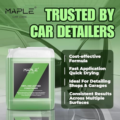 Image of Maple Car Care Vinyl & Leather Conditioner 10L (5 x 2L Packs) | Car Interior Cleaner & Protectant for Leather Seats, Dashboard & Upholstery | UV Protection, Restores Shine & Non-Greasy Finish