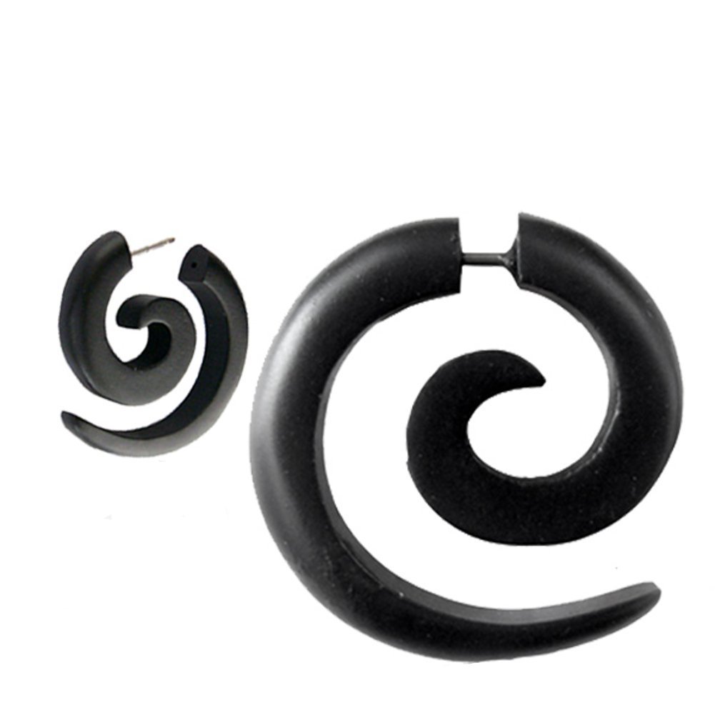 CHICNET Perla Tribal Tribal Perforación Unisex Negro Pendiente Sono Correa De Acero Inoxidable Espiral 1mm Espárragos Falsa Hélice para Hombre Mujeres Pendientes Tragus
