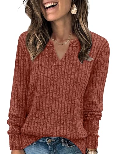 SAMPEEL Early Fall Fashion 2025 Fall Sweaters for Women Business Casual Outfits Loose Fit Tops Long Sleeve Shirts Lightweight Sweatshirt Winter Clothing 2025 Caramel L