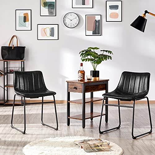 Yaheetech Pu Leather Dining Chairs 18" Armless Chairs Indoor Upholstered Kitchen Dining Room Chairs With Metal Legs, Set Of 2, Black #TOP2
