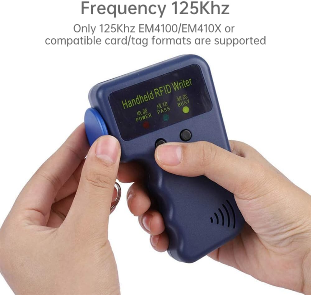 RFID Reader Writer, Handheld ID Card Copier, Readable 125khz EM4100 Chip Card Including Key-fob 6pcs, for Community, School, Office