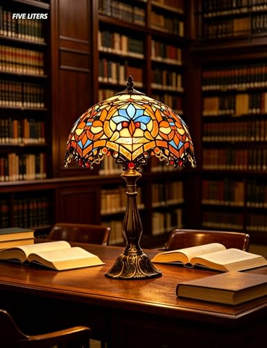 Five liters 12 Zoll Tiffany Tischlampe 30cm - Handgefertigte Buntglas Lampe im Tiffany Stil Kleine Vintage Nachttischlampe für Wohnzimmer Schlafzimmer Schreibtisch Europäische Retro Tischleuchte