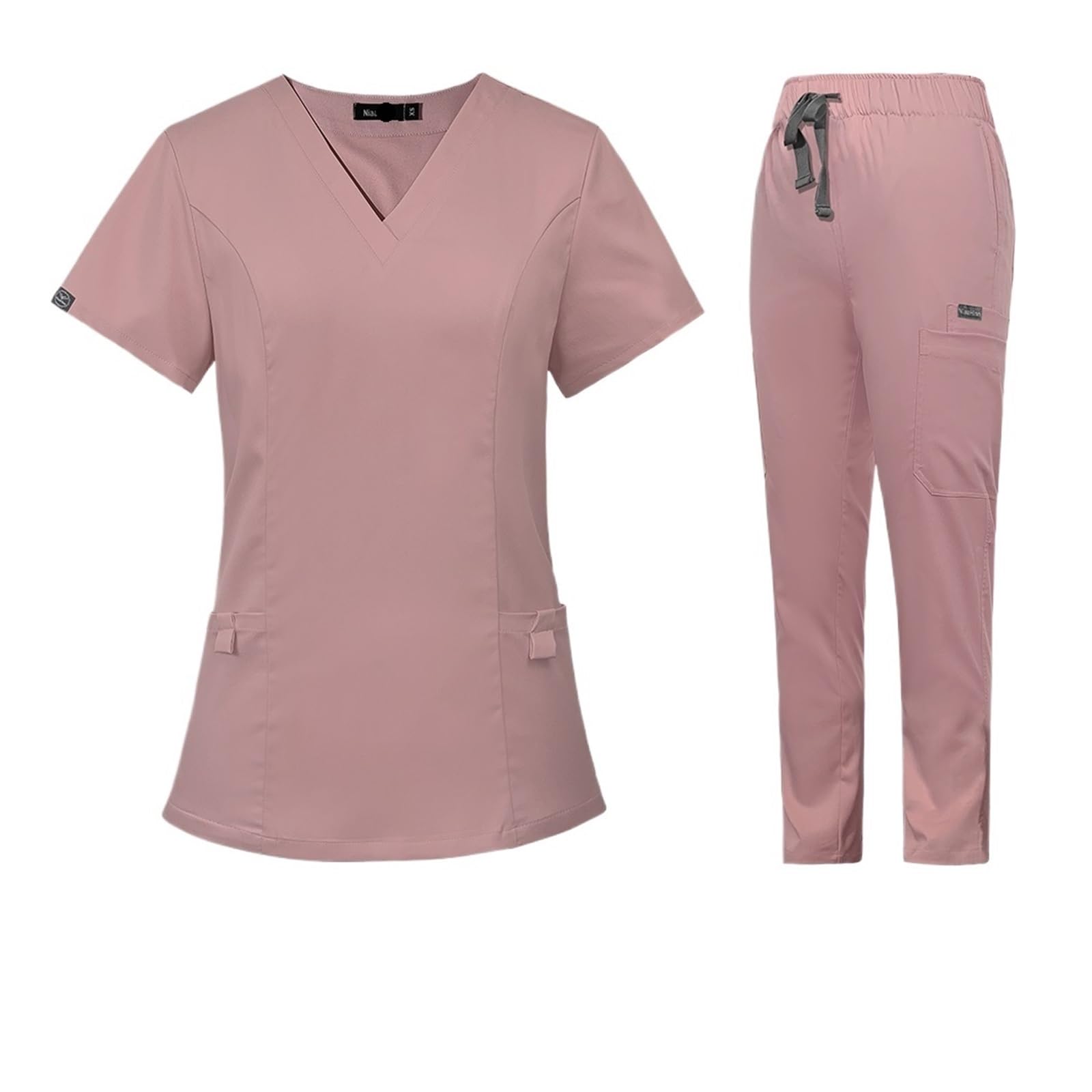 Krankenschwesteruniform Kurzarm-Krankenhaus-Arzt-Uniformen, Spa-Uniformen, Zahnklinik-Bekleidungsanzüge, Haustierpflege, Tierarzt, Krankenschwester-Zubehör(Pink,XS)