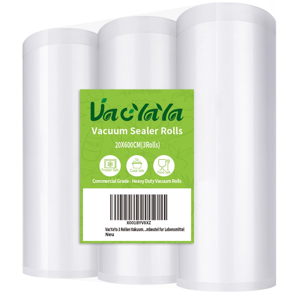 VacYaYa 3 Pack 20x600cm Embossed Vacuum Food Sealer Bags Rolls